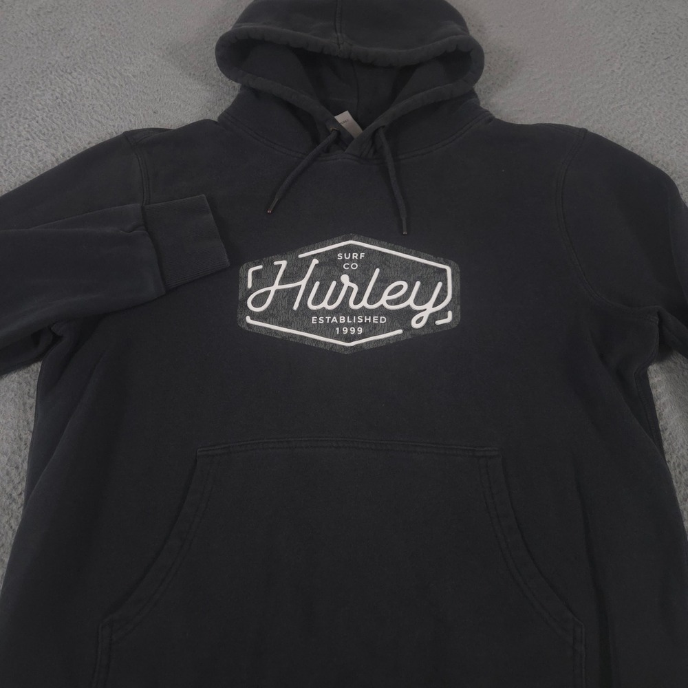 Hurley Hoodie Mens Medium Black Graphic Pullover Surf Est 1999 Cotton Blend Logo